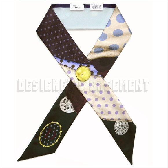 CHRISTIAN DIOR "D" for Dots pattern ABCDIOR MITZAH skinny 2-sided Silk scarf NIB - Picture 2 of 6